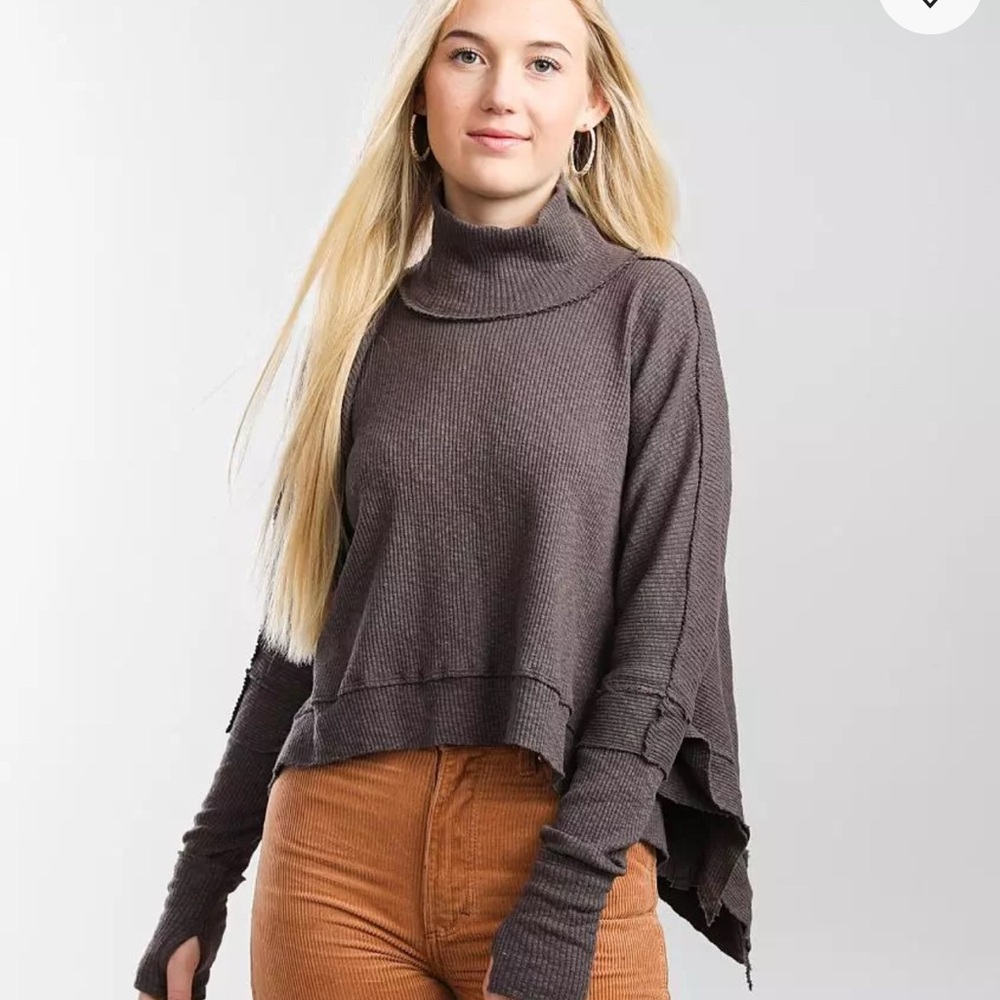 NWT Free People Moon Daisy Gray-Brown Turtleneck Sweater $78